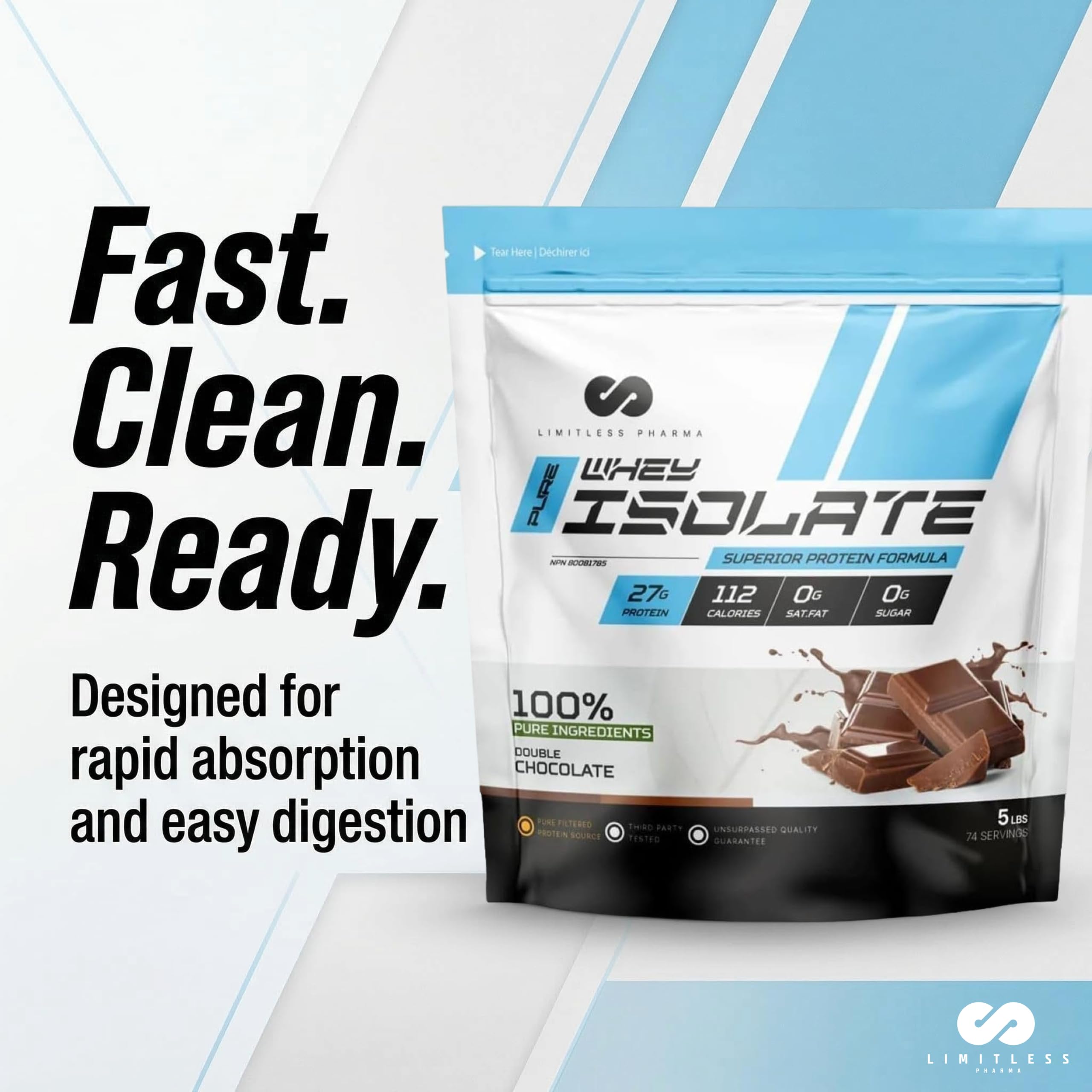 Limitless Pharma Pure Whey Isolate | High Protein Whey Isolate Powder | 27g Protein, 6g BCAAs, Sugar Free, Gluten Free, Low Carb, Low Lactose | 30 Servings, 2LB (Vanilla) 🍁 All In One Marketplace Canada