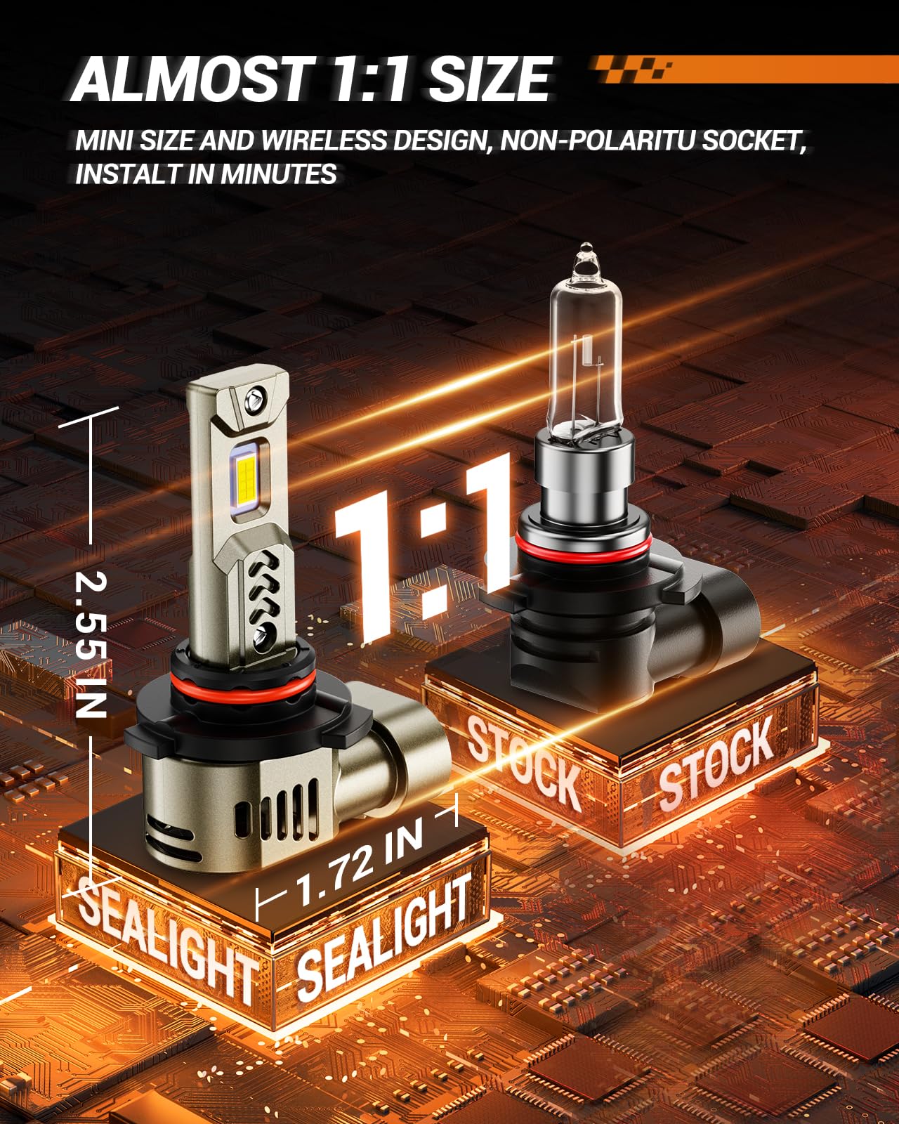 SEALIGHT 2026 Brightest 9005 HB3 LED Headlight Bulbs, 80,000LM 1200% Brighter, 6500K Cool White, 1:1 Halogen Size Wireless, 3 Min Plug and Play Halogen Replacement Conversion Kit, Pack of 2 🍁 All In One Marketplace Canada