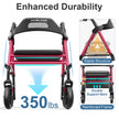HOMLAND Foldable Rollator Walkers with Seat for Seniors, 8'' Big Wheels, 350 lb. Weight Capacity, Adjustable Handles and Seat Height, Lightweight Rolling Walker, Red 🍁 All In One Marketplace Canada