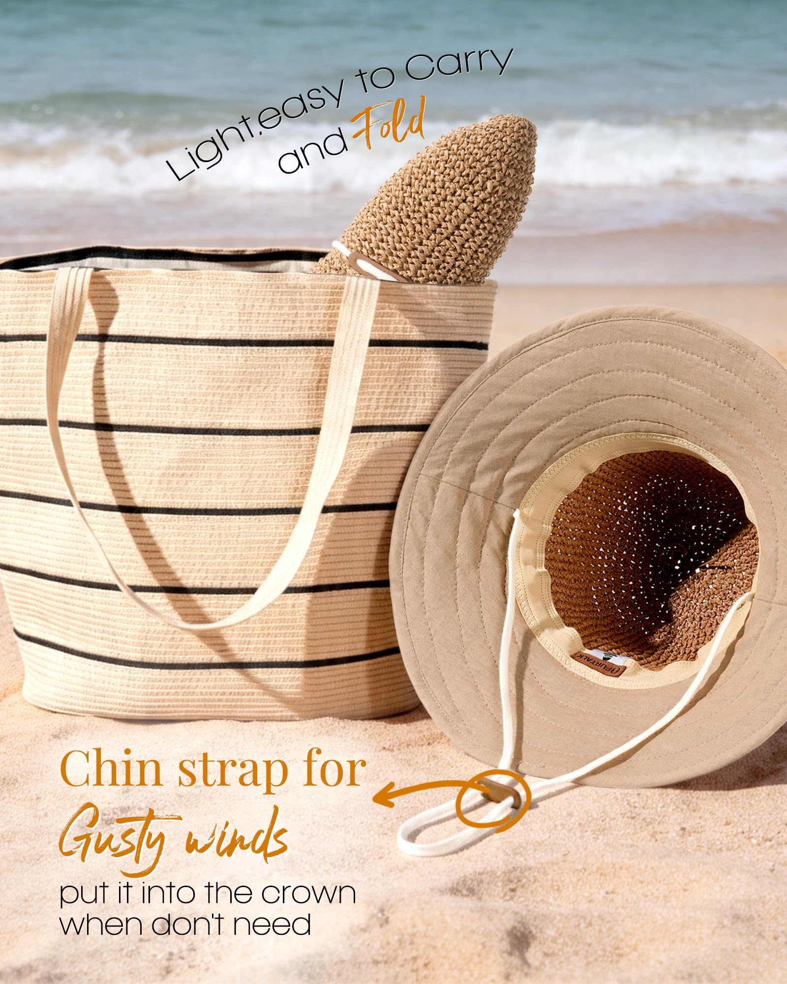 FURTALK Sun Hats for Women Handmade Summer Beach Hat Wide Brim Straw Hat Foldable Packable UPF 50 Crochet Travel Bucket Hat Kahaki 🍁 All In One Marketplace Canada