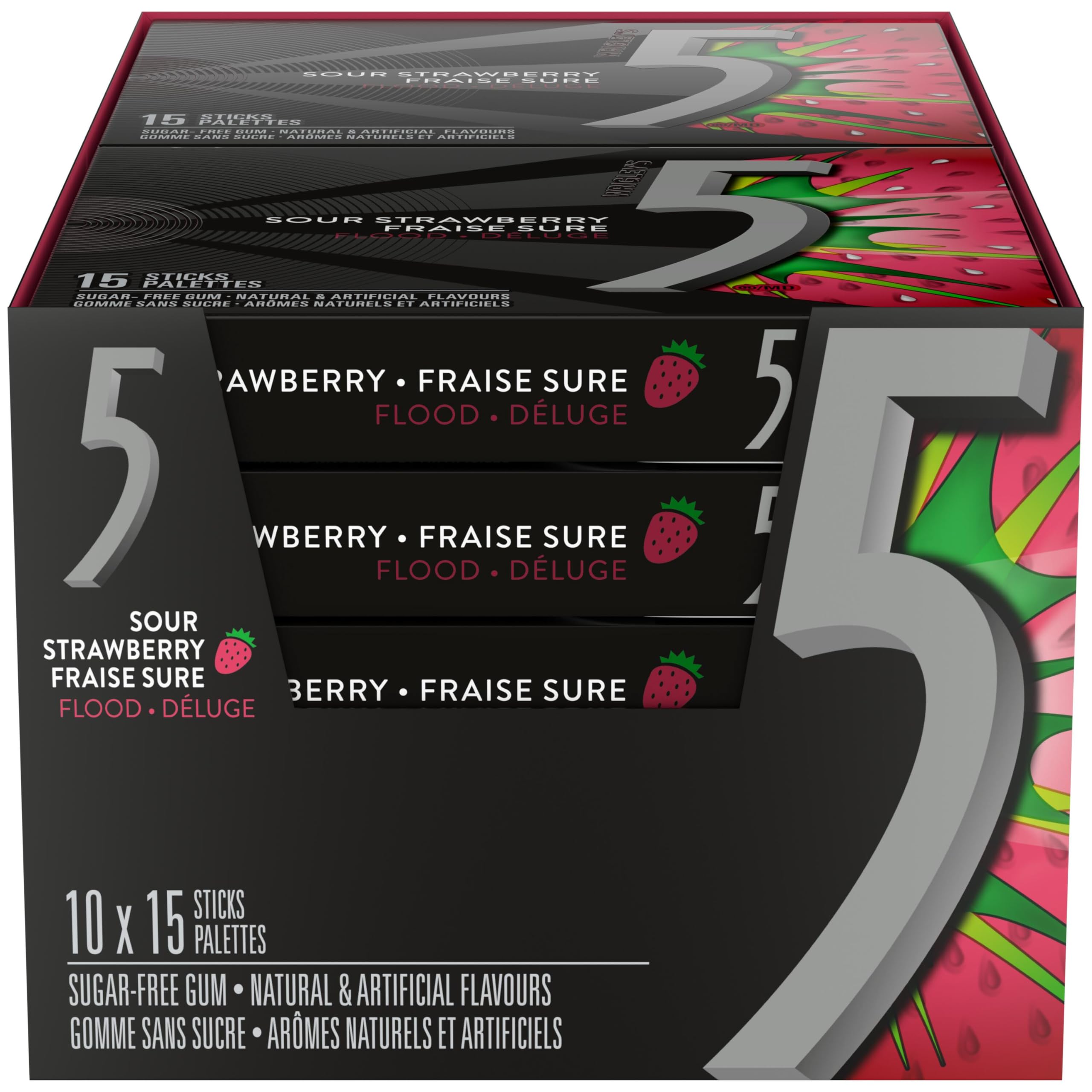 5 Gum Strawberry-Flood Flavoured Sugar Free Chewing Gum, 15 Sticks, 10 Packs 🍁 All In One Marketplace Canada