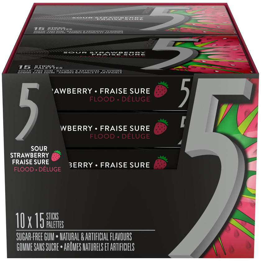 5 Gum Strawberry-Flood Flavoured Sugar Free Chewing Gum, 15 Sticks, 10 Packs 🍁 All In One Marketplace Canada