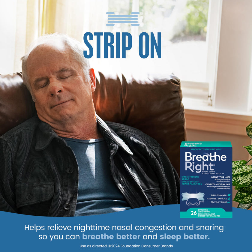 Breathe Right Nasal Strips, Extra Strength, Clear, Sensitive Skin, Drug-Free Snoring Solution & Nasal Congestion Relief Caused by Colds & Allergies, Nightly Sleep, 26 Count 🍁 All In One Marketplace Canada