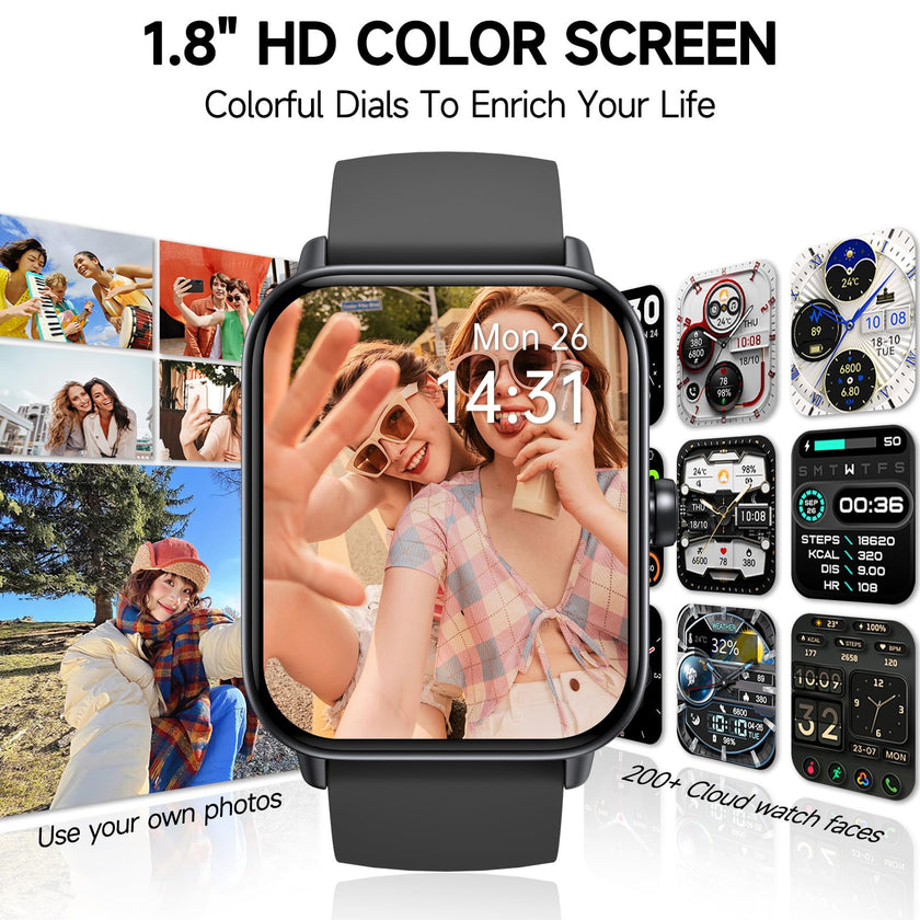Smart Watch for Men Women (Answer/Make Call), Alexa Smartwatch Compatible with Android iOS, Fitness Tracker with Heart Rate SpO2 Sleep Monitor, 1.8'' HD DIY Dial Waterproof Watch with Bluetooth Call 🍁 All In One Marketplace Canada