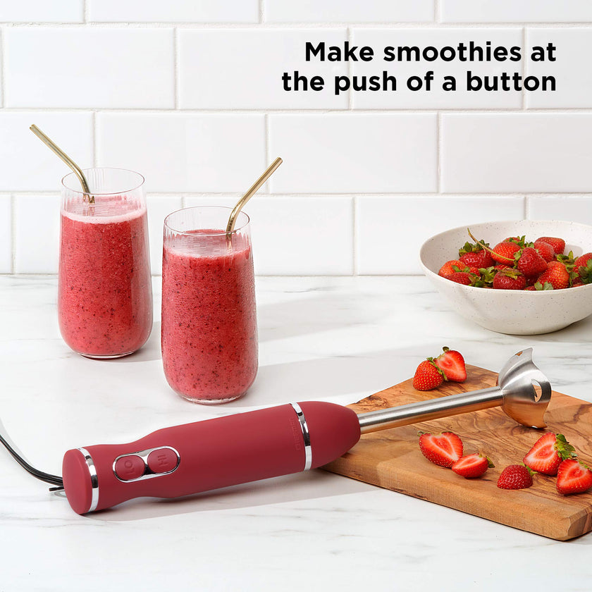 Chefman Immersion Blender, 300W Hand Blender with Stainless Steel Blades, Powerful Electric Ice Crushing 2-speed Control Handheld Food Mixer, Purées, Smoothies, Shakes, Sauces & Soups, Red 🍁 All In One Marketplace Canada