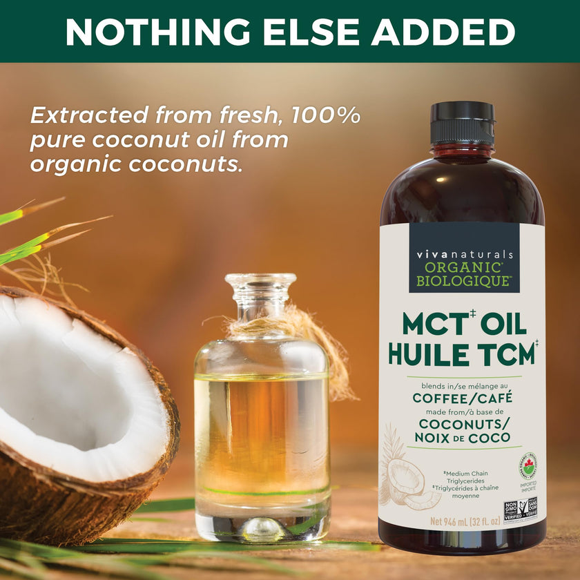 Viva Naturals MCT Oil Organic for Keto Coffee, Smoothies and Salad Dressings - Made from Organic Coconuts - Gluten Free, Dairy Free, Vegan, Keto & Paleo Certified - (946 mL, 32 fl oz) 🍁 All In One Marketplace Canada