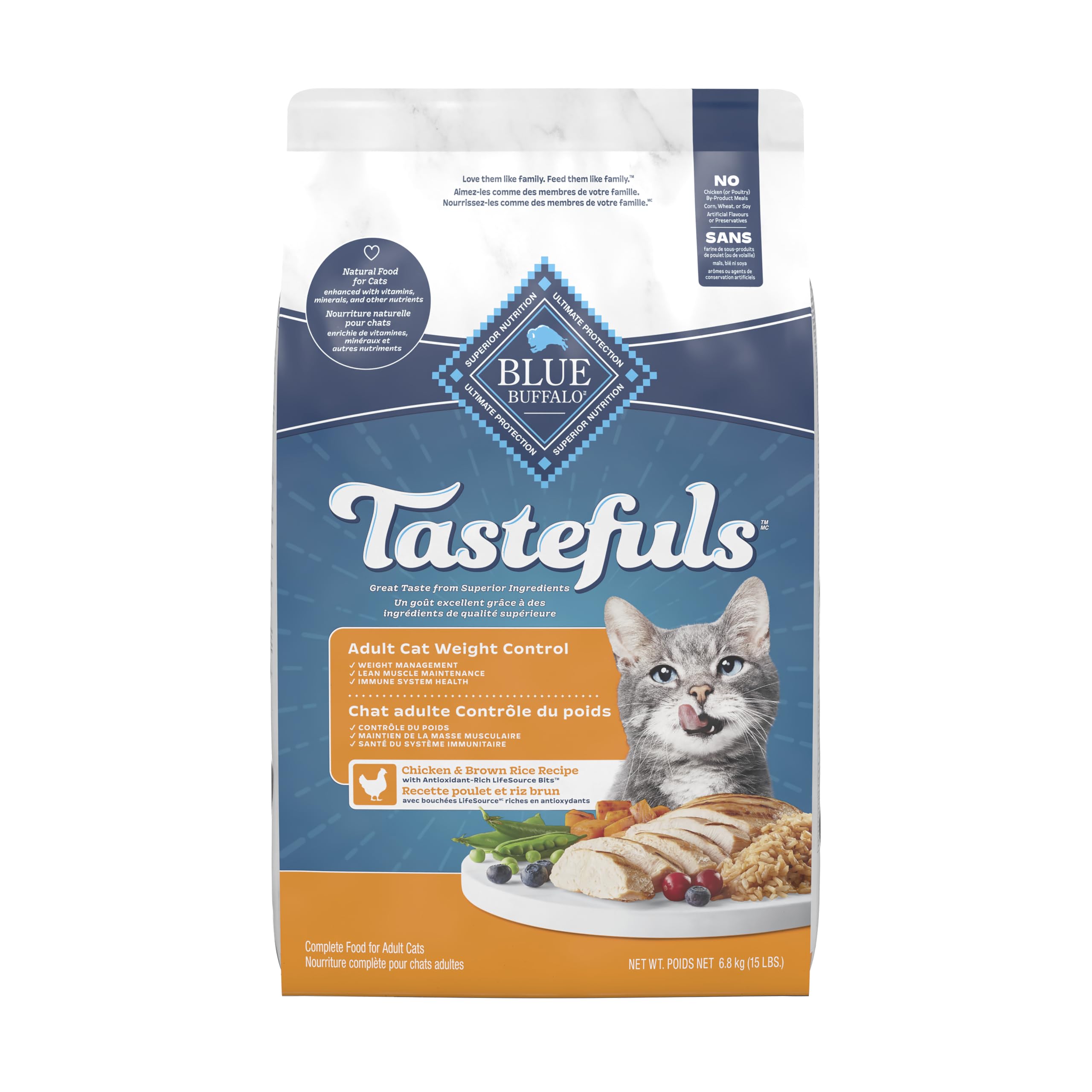 Blue Buffalo Tastefuls Chicken & Brown Rice Recipe Adult Dry Cat Food Weight Control, Real Chicken First, Deliciously Healthy Natural Cat Food, Supports Digestive Care and Coat Health, 15 lbs. 🍁 All In One Marketplace Canada