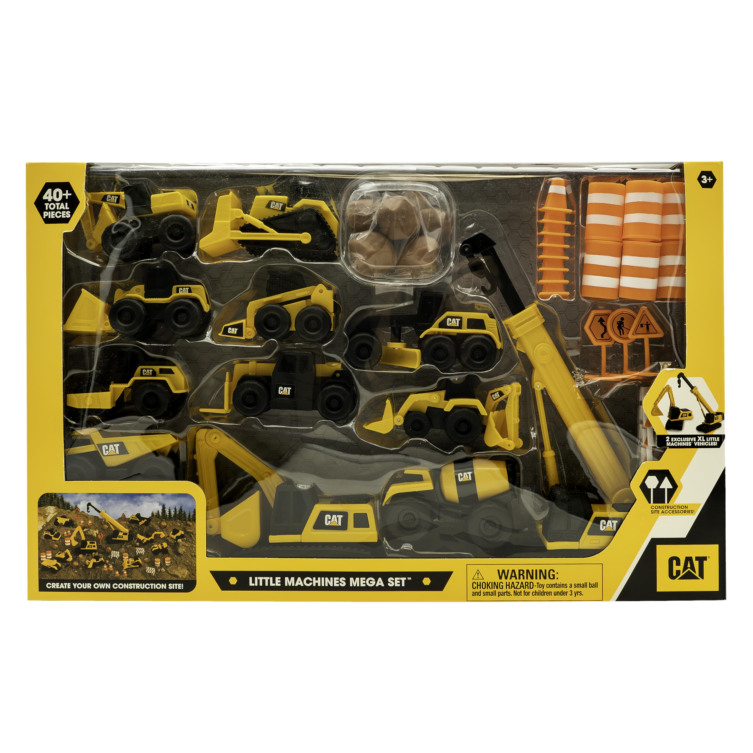 CAT Construction Toys, Little Machines Mega Set – 40+ Pieces with XL Crane & Excavator, 10 Mini Vehicles, Road Signs, Cones, Boulders & Barricades, Indoor/Outdoor STEM Toy for Kids Ages 3 + 🍁 All In One Marketplace Canada