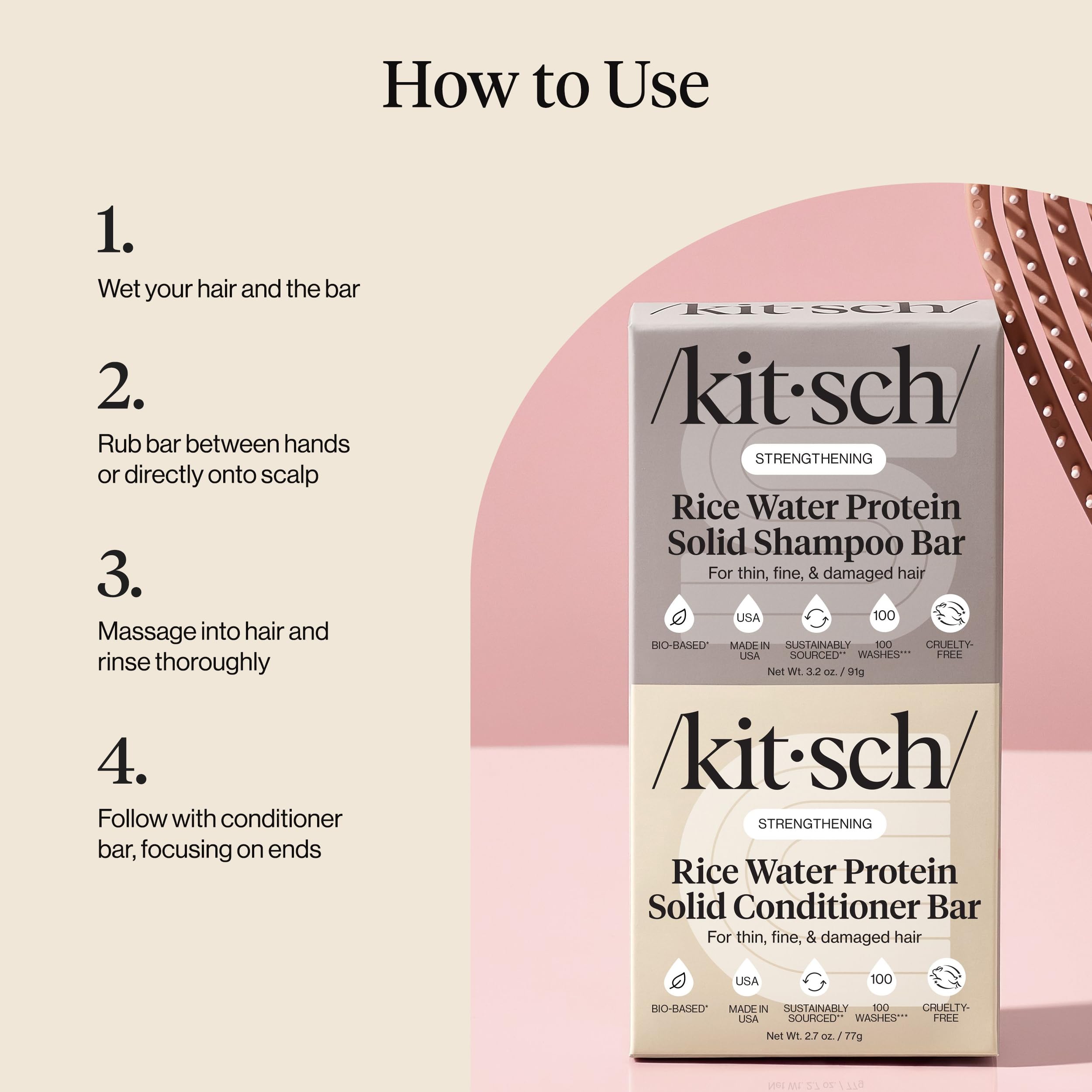 Kitsch Rice Water Protein Solid Shampoo and Conditioner Set for Hair Growth – Strengthening Hair Care Duo w/Rice Protein & Vitamins for Damage Repair – Paraben, Sulfate & Silicone Free – 2 Pack 🍁 All In One Marketplace Canada