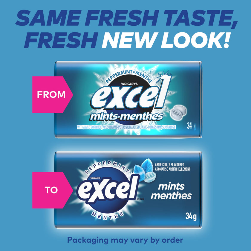 EXCEL, Peppermint Flavoured Mints, 34g, Tin, 8 Packs 🍁 All In One Marketplace Canada