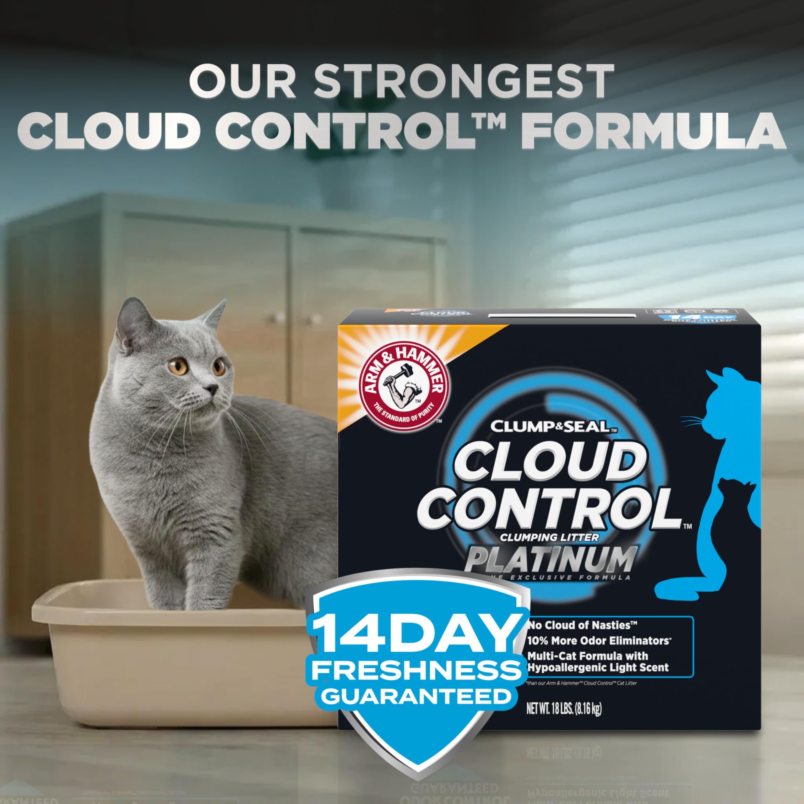 ARM & HAMMER Platinum Cat Litter, Cloud Control, Complete Odour Sealing with 14 Days of Odour Control, Multi-Cat Clumping Cat Litter with Hypoallergenic Light Scent, 8.16kg (Pack of 1) 🍁 All In One Marketplace Canada