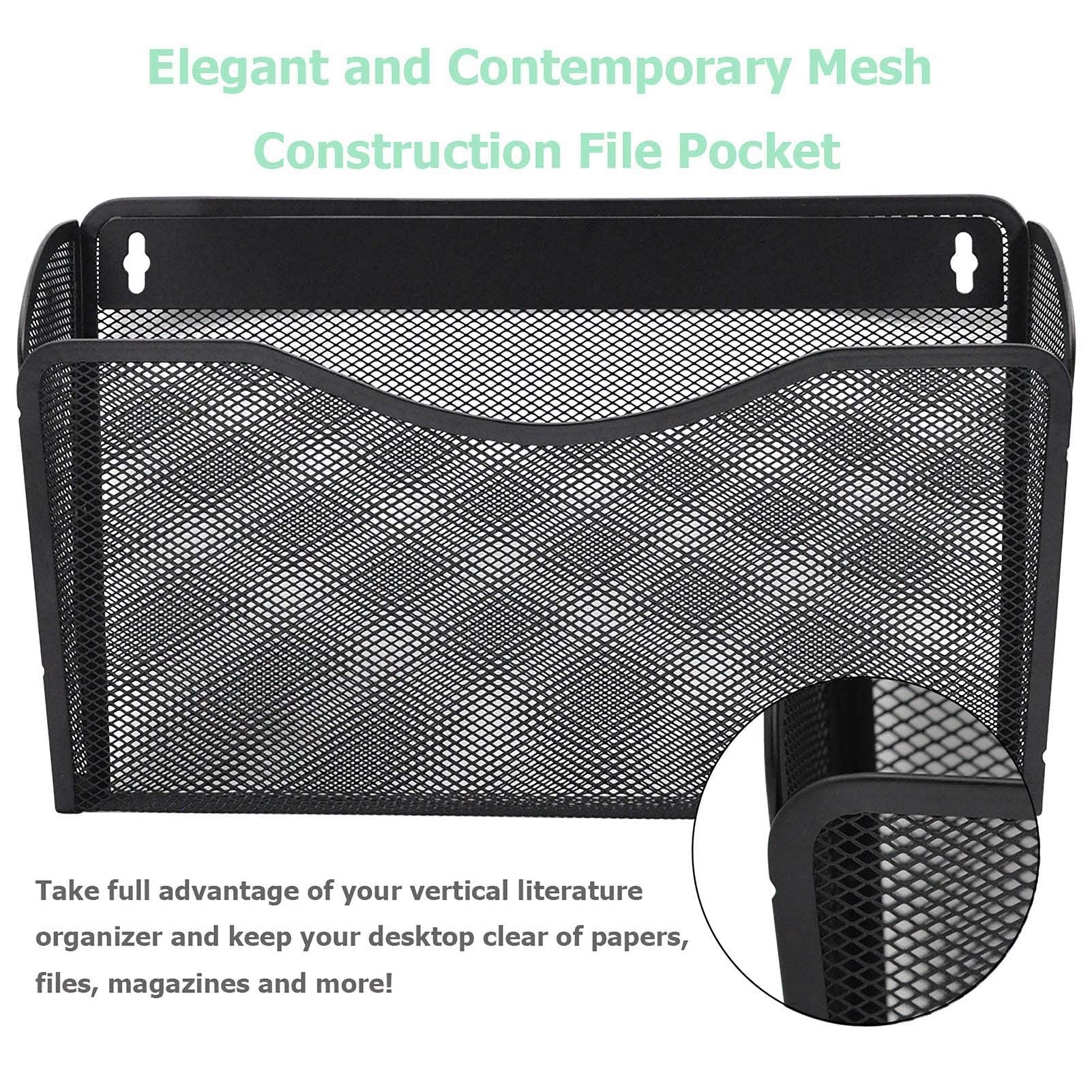 EASEPRES 3 Pack Mesh Wall Mounted File Holder Organizer Metal Hanging Vertical Paper Mails Rack Storage Wire Single Document Filling Holder Pocket for Office and Home, Black 🍁 All In One Marketplace Canada