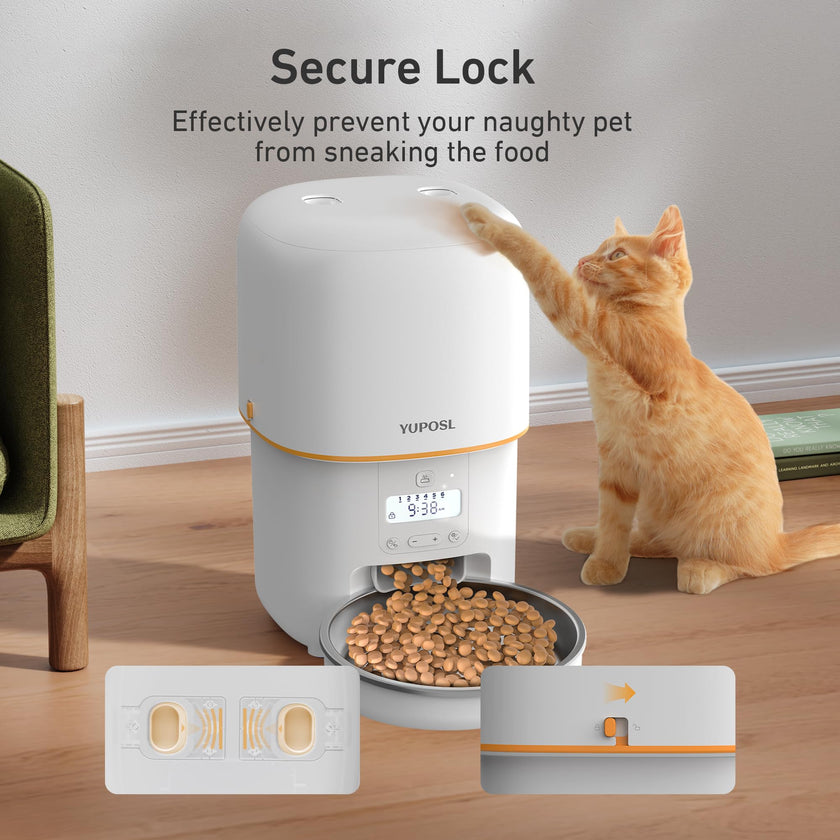 Yuposl Automatic Cat Feeder, 3L Cat Food Dispenser with Over 180-day Battery Life, Anti-Jam Design, 1-6 Meals Per Day with Stainless Steel Cat Bowl, Keep Cat Dry Food Fresh, Also for Small Dog 🍁 All In One Marketplace Canada