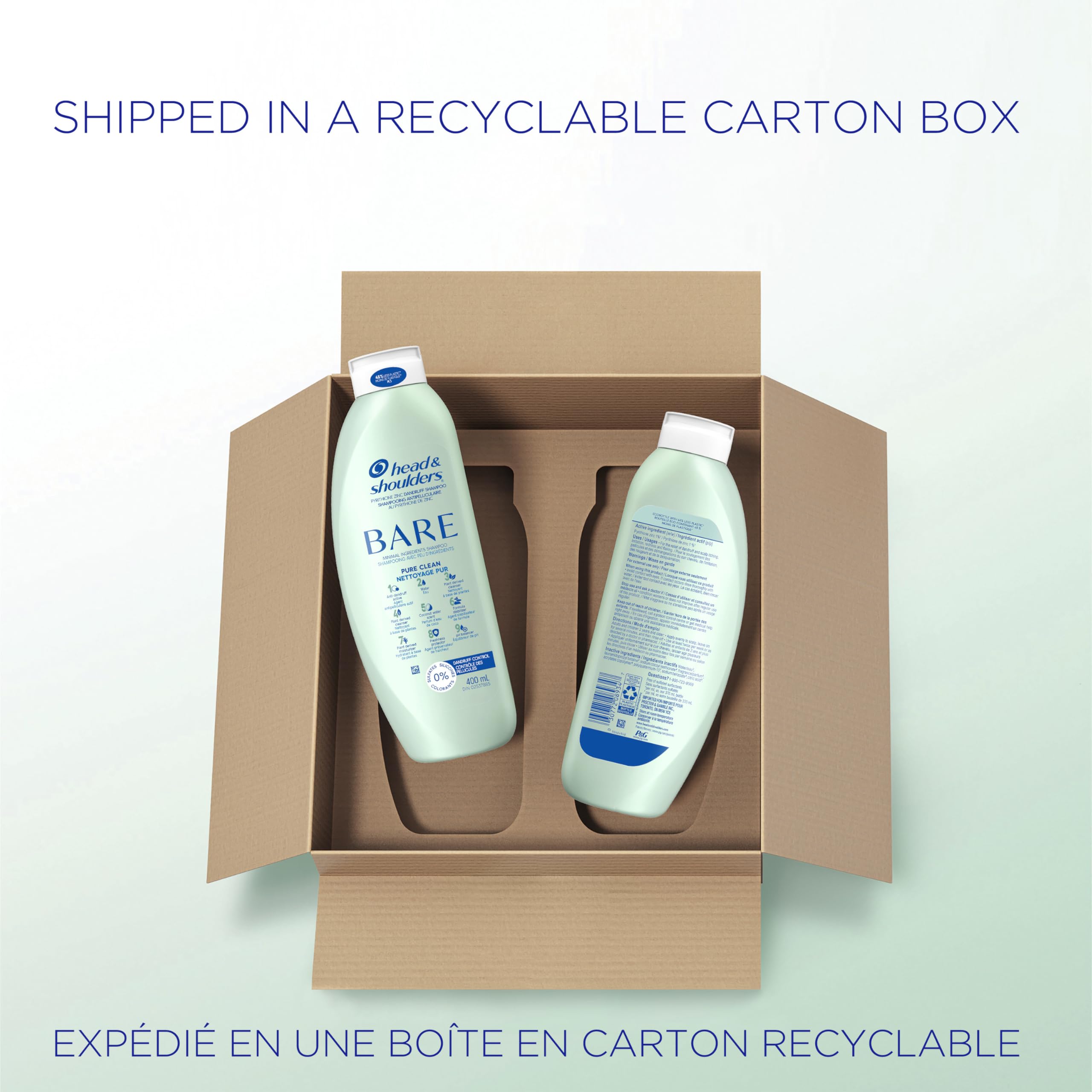 Head & Shoulders Anti-Dandruff Shampoo, Bare Pure Clean, 1% Pyrithione Zinc, Oily Scalp Relief, Free of Sulfates, Silicones, Dyes, Dermatologically Accredited by Skin Health Alliance (2x 400mL) 🍁 All In One Marketplace Canada