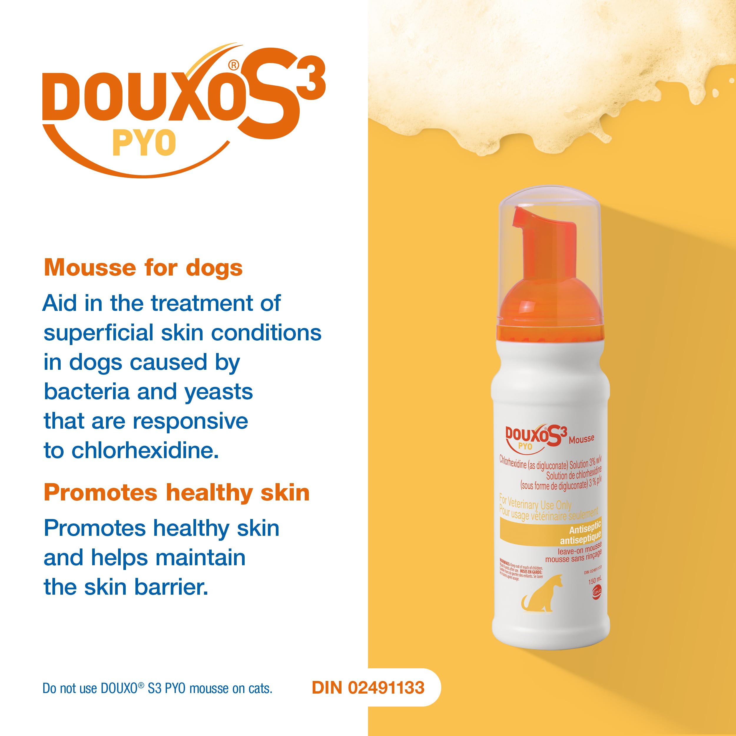 Douxo S3 Pyo Mousse, Contains 3% Chlorhexidine, for Dogs, 5.1 fl. oz. (150mL) 🍁 All In One Marketplace Canada