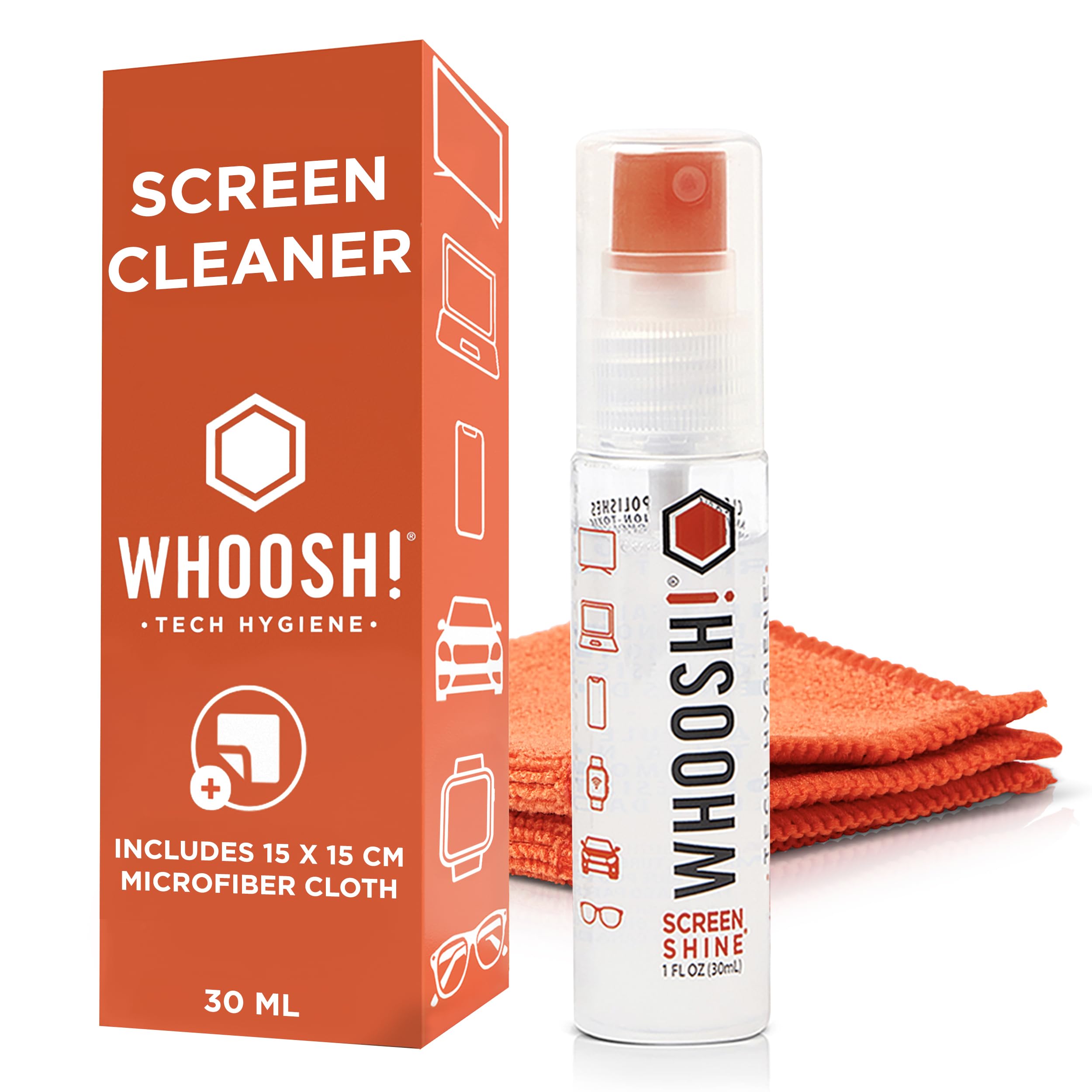 WHOOSH! Screen Shine Go 30 ml – Refillable Laptop Cleaner, Safe Streak-Free Glasses Cleaning Spray for TV, OLED, MacBook, Monitor or Car, Includes 15x15 cm PROTX2 Microfiber Cloth 🍁 All In One Marketplace Canada