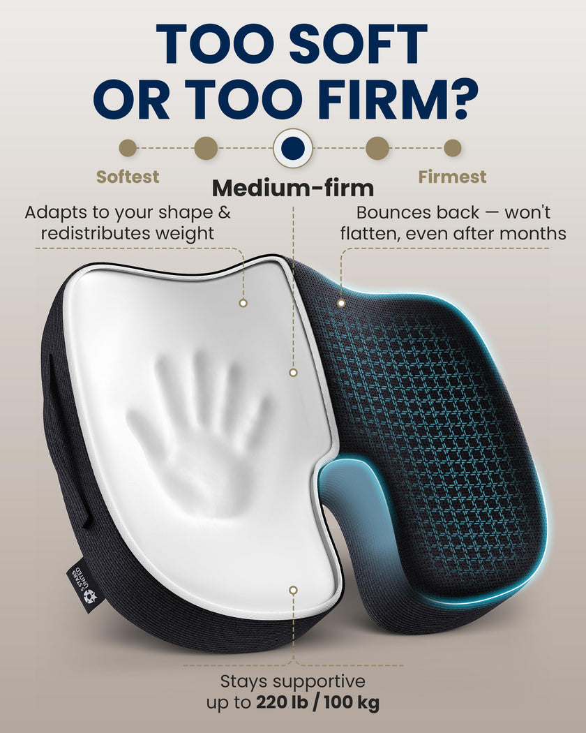 5 STARS UNITED Seat Cushion - Memory Foam Chair Cushion for Tailbone Pain Relief - Ergonomic Support for Coccyx, Sciatica & Butt - Office, Desk & Gaming Chair, Car Seat, Wheelchair, Airplane, Black 🍁 All In One Marketplace Canada