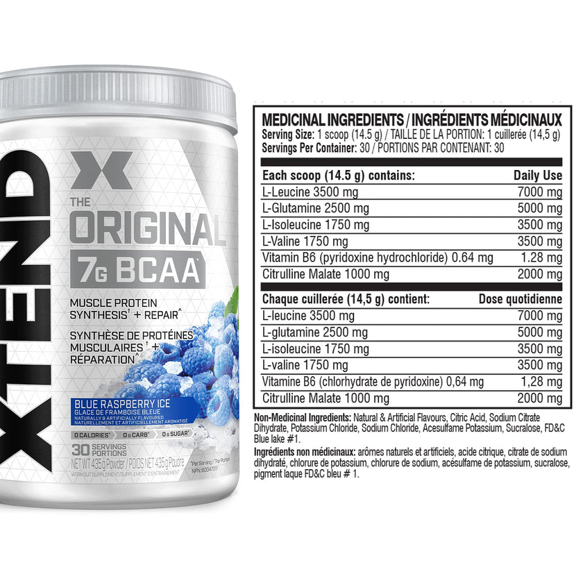 Scivation XTEND Original BCAA Powder | Sugar Free Post Workout Muscle Recovery Drink with Amino Acids | 7g BCAAs for Men & Women | 30 Servings, Blue Raspberry Ice 🍁 All In One Marketplace Canada