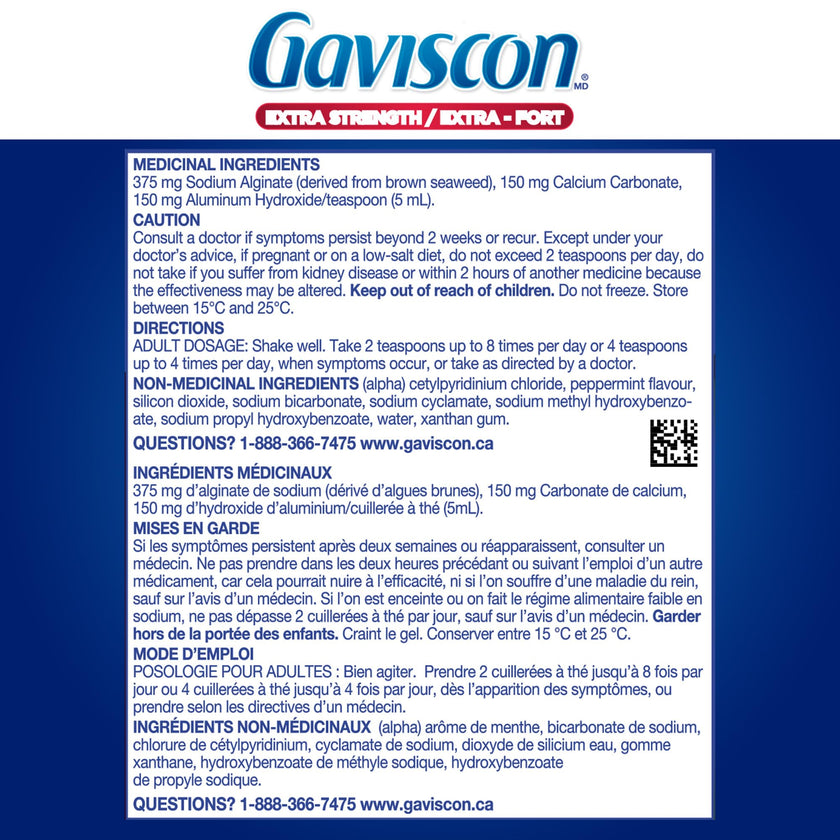 Gaviscon Liquid Extra Strength Antacid - 600 ml - Antacid Liquid for Day and Night Heartburn Relief, Acid Reflux and GERD Relief, Icy Mint- Free of Aluminum, Lactose and Gluten 🍁 All In One Marketplace Canada