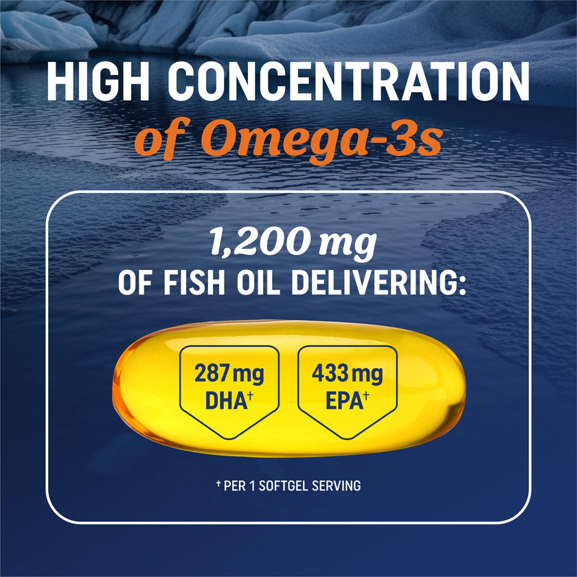 Triple Strength Omega 3 Fish Oil 1200 mg | EPA & DHA | Wild Caught, Sustainably Sourced Omega-3 Fatty Acids | Premium Burpless Fish Oil Supplements | Clean Label Certified, Third-Party Tested | 30 Ct 🍁 All In One Marketplace Canada