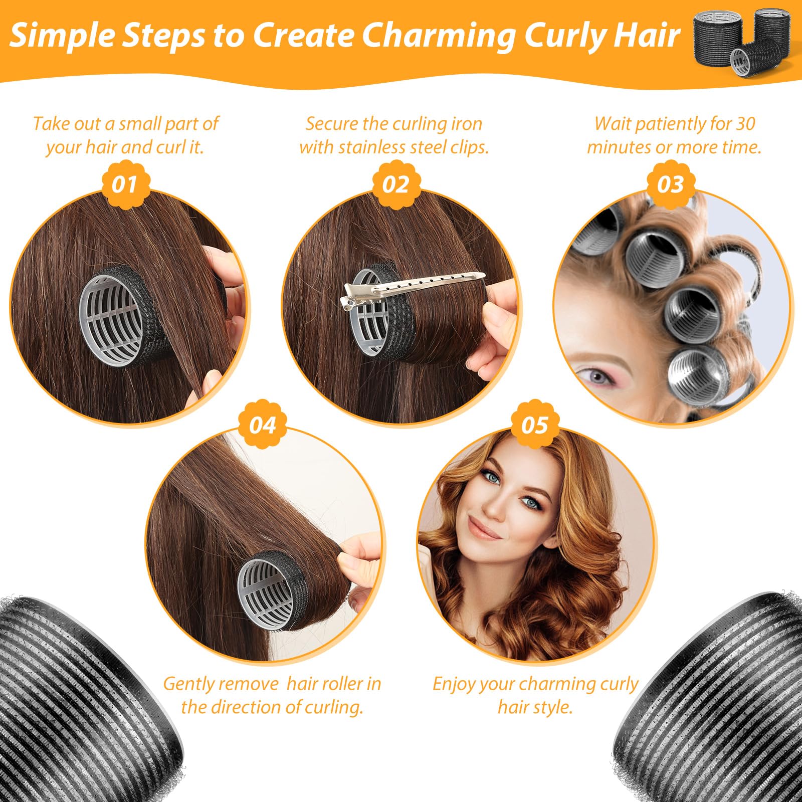 39PCS Self Grip Hair Rollers Curlers 3 Sizes Black Hair Roller 2.5in, 1.9in, 1.4in, Jumbo Hair Roller with 12PCS Duckbill Clips Hair Rollers for Long Medium Short Thick Fine Volume Bangs Hair 🍁 All In One Marketplace Canada