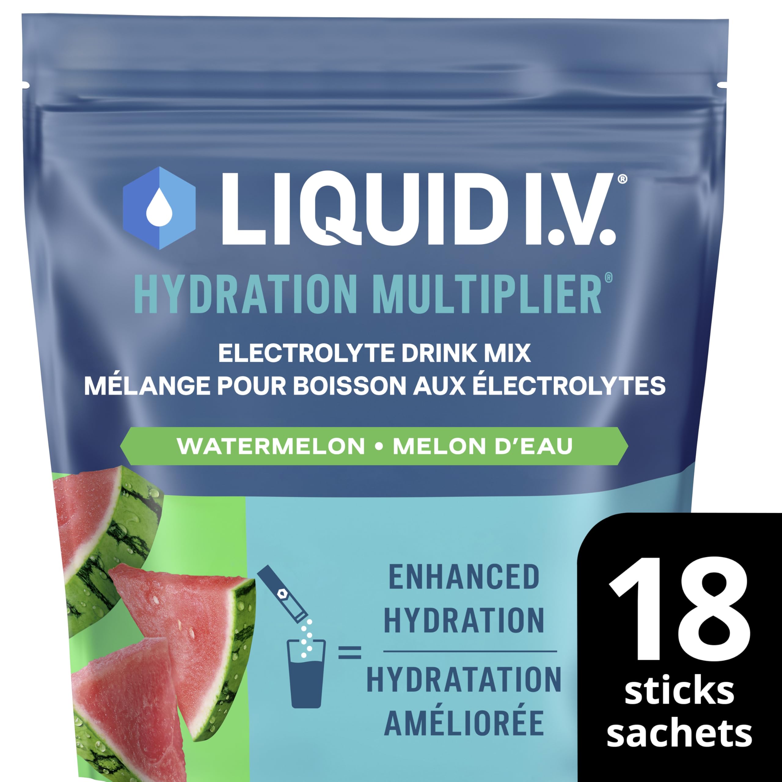 Liquid I.V. Hydration Multiplier Electrolyte Drink Mix - Enhanced Hydration Electrolyte Powder with Vitamins B3, B5, B6, B12 and C -18x On-the-go Sticks for Workout and Travel - Watermelon 🍁 All In One Marketplace Canada