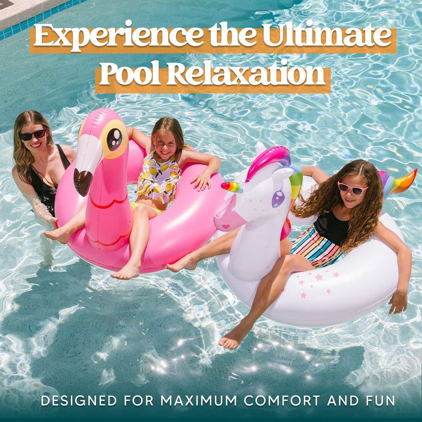 JOYIN 2-Pack Flamingo Unicorn Pool Float - Fun Beach Floaties, Inflatable Swimming Pool Tubes Party Toys, Lake Beach Floaty Swim Rings Summer Pool Raft Lounger for Adults & Kids 🍁 All In One Marketplace Canada