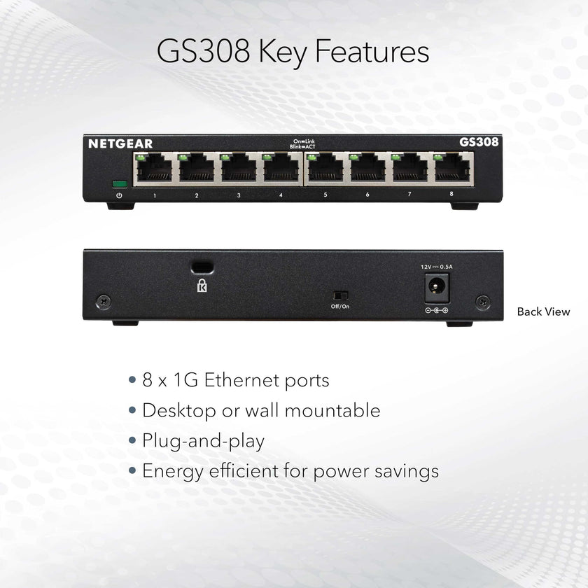 NETGEAR 8-Port Gigabit Ethernet Unmanaged Switch (GS308) Home Network Hub, Office Ethernet Splitter, Plug-and-Play, Desktop or Wall Mount, Black 🍁 All In One Marketplace Canada