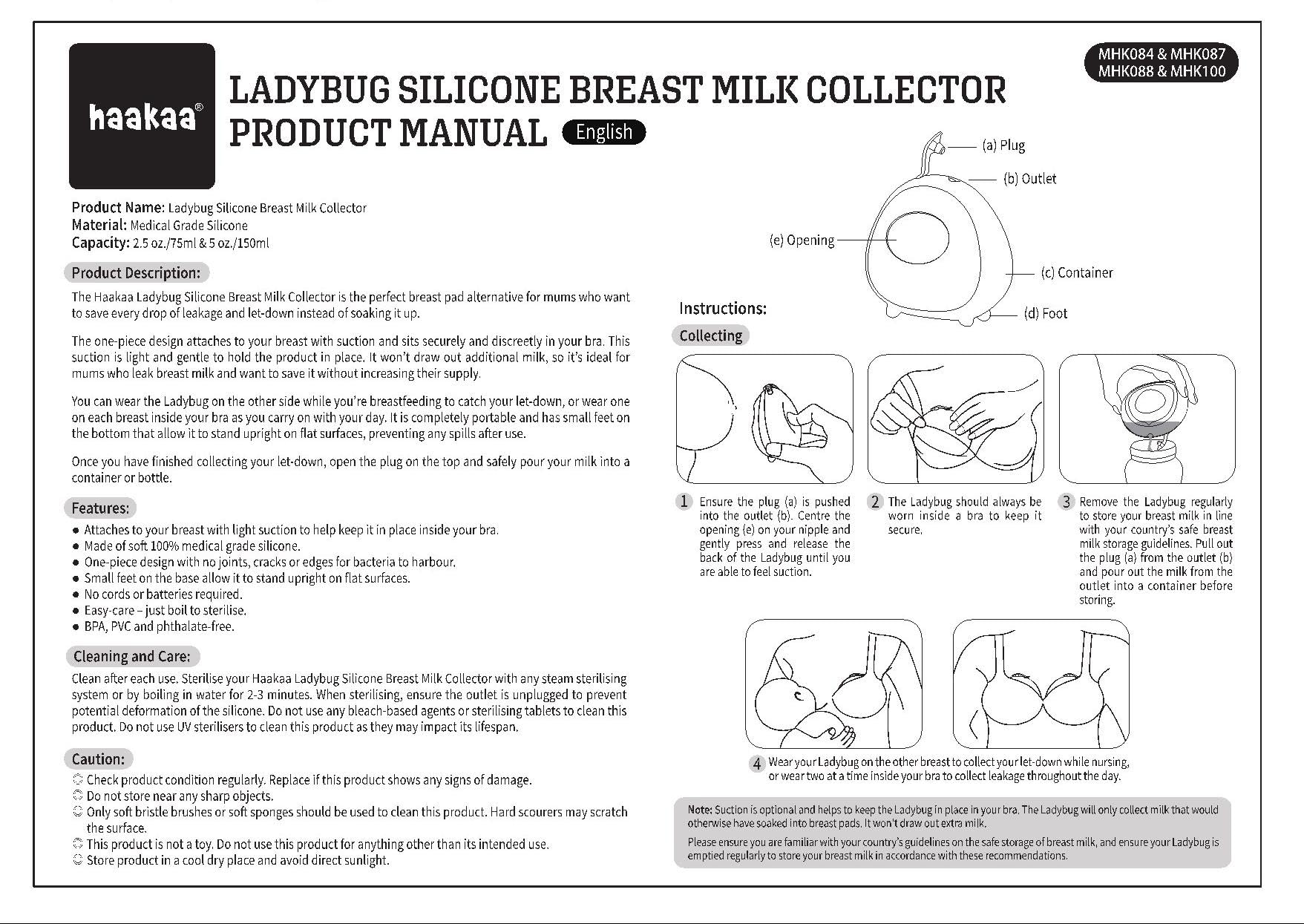 haakaa Ladybug Milk Collector Breast Shells Nursing Cup Silicone Breast Milk Collector Milk Savers for Breastfeeding Nipple Shells Protect Sore Nipples Extra-Soft and Reusable, 2.5oz/75ml, 1 PC 🍁 All In One Marketplace Canada