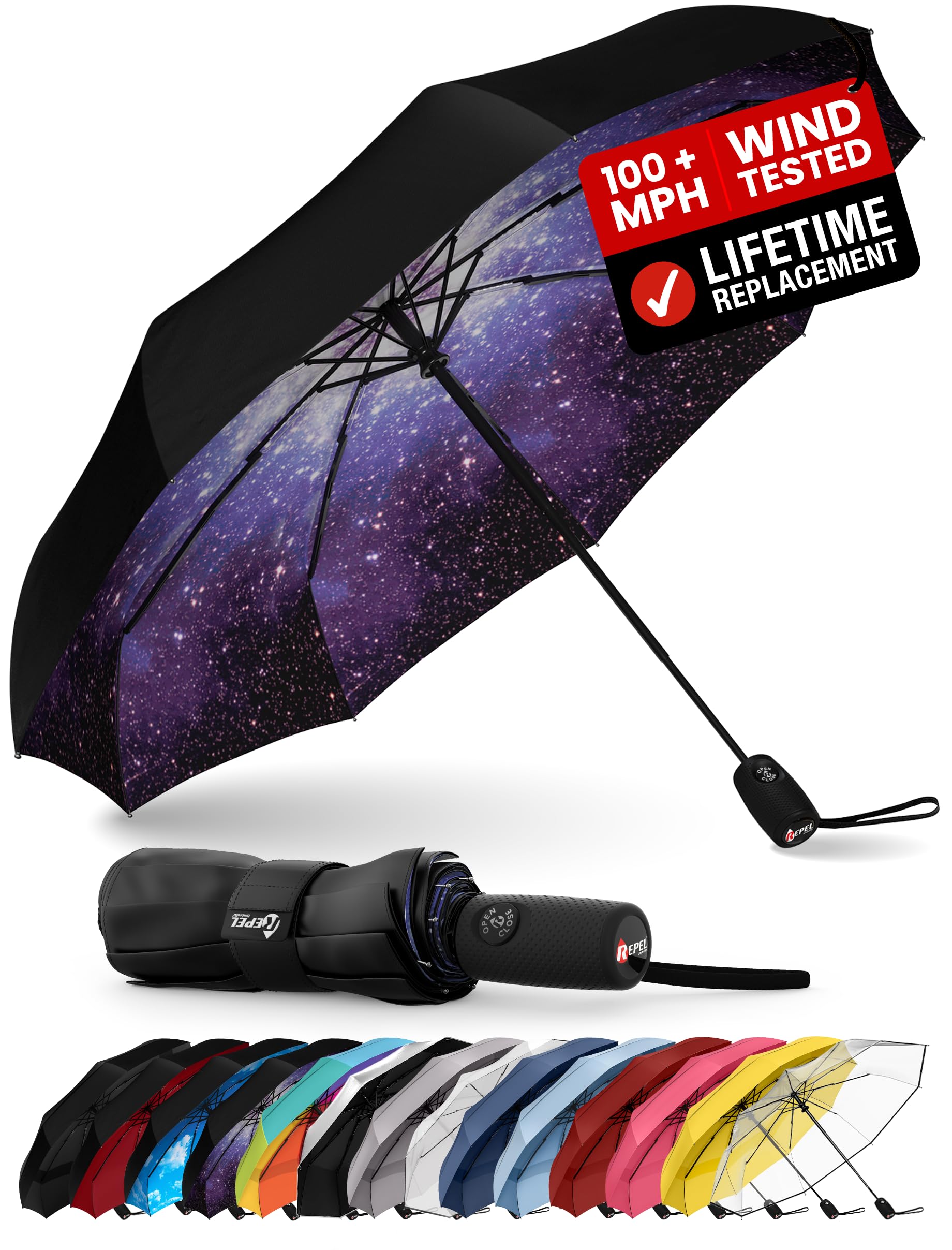 Repel Windproof Travel Umbrella - Compact & Withstands Winds up to 100MPH, Strongest Premium Auto Folding Umbrella for Rain and Sun - Durable, Light & Portable for Women & Men, Fits Backpack & Cars 🍁 All In One Marketplace Canada