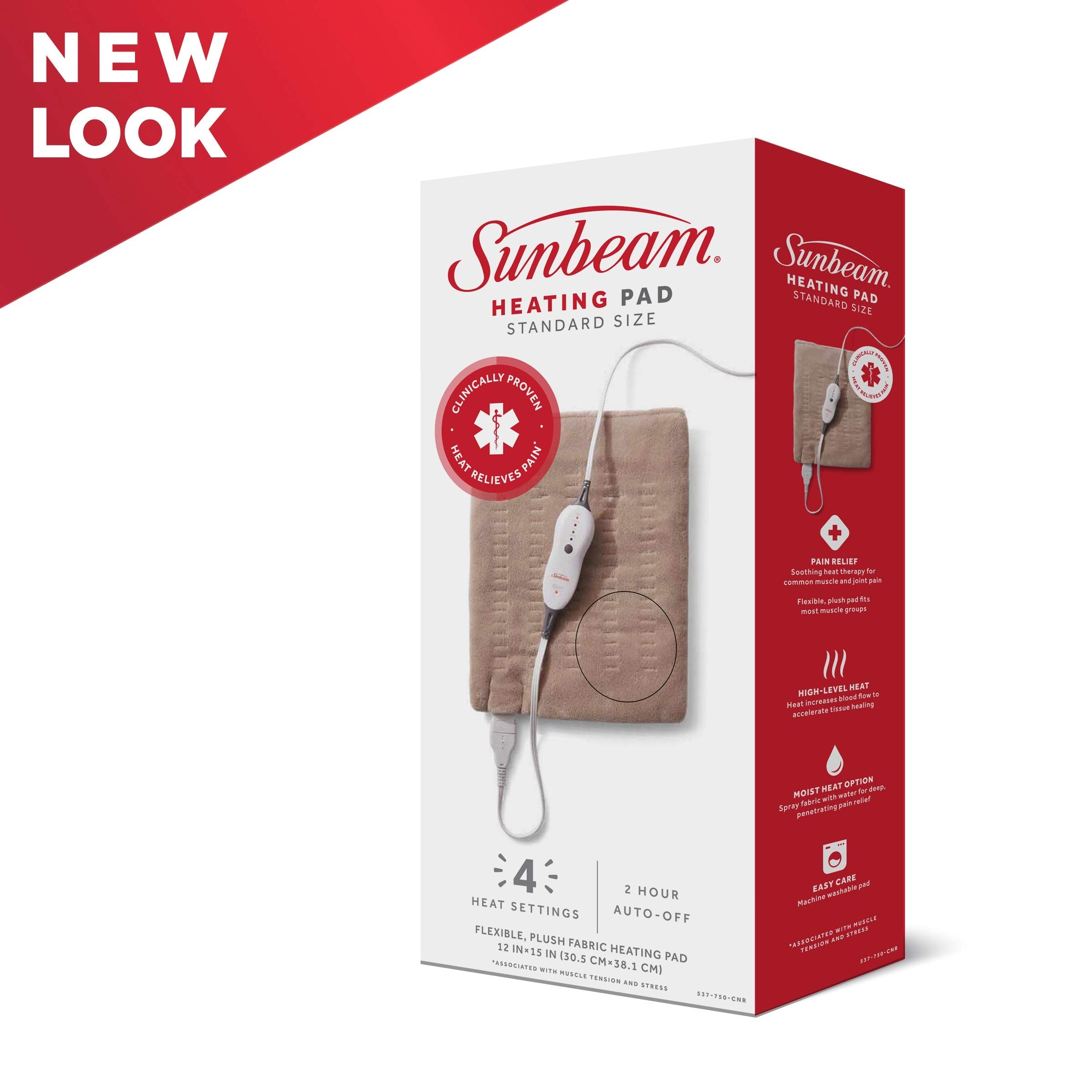 Sunbeam Premium Standard Size Heating Pad with Compact Storage - Moist Electric Heating Pad for Targeted Pain Relief of Back, Neck and Shoulders, 4 Heat Settings, 2 Hour Auto-Off, 12 x 15 inch, Beige 🍁 All In One Marketplace Canada