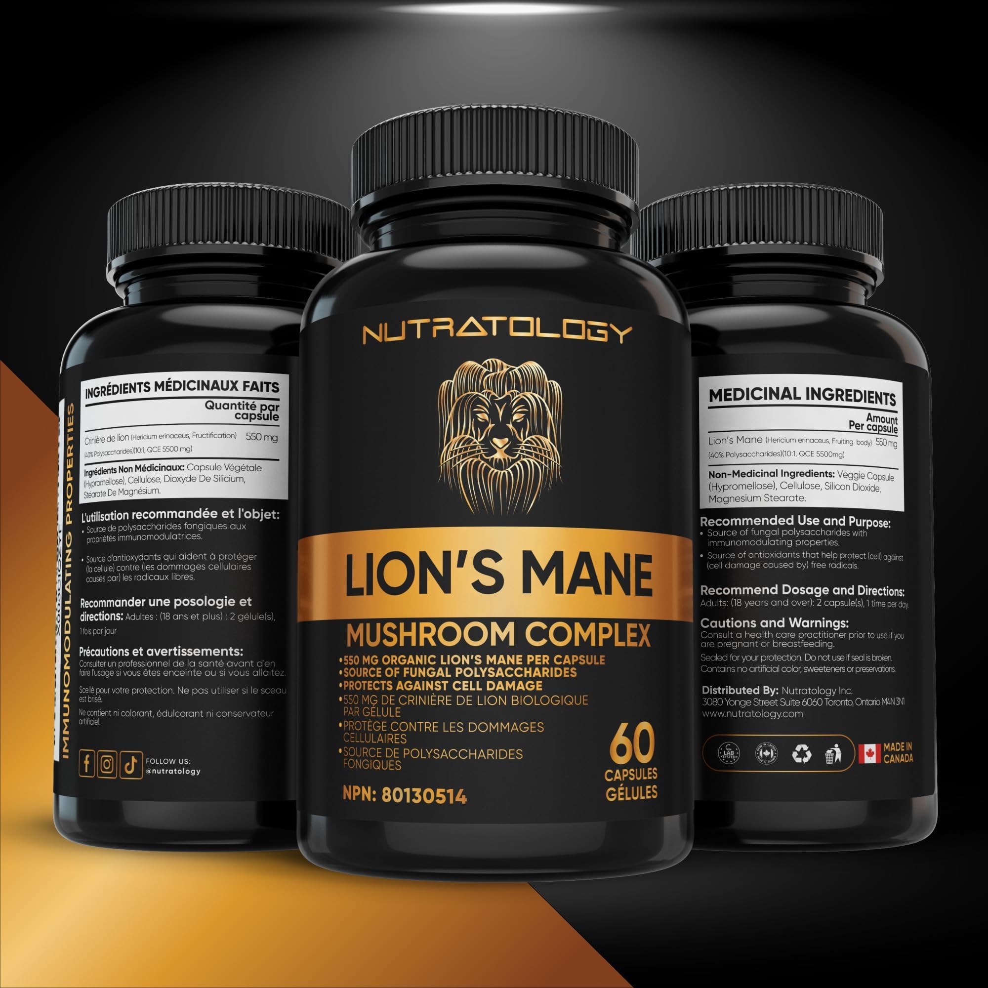 Nutratology® Organic Lion's Mane Mushroom Capasules - Nootropic Functional Mushroom Supplements Made With 40% Polysaccharides & >20% Beta-Glucan | Supports Memory, Cognition & Brain Health - 60 Count 🍁 All In One Marketplace Canada