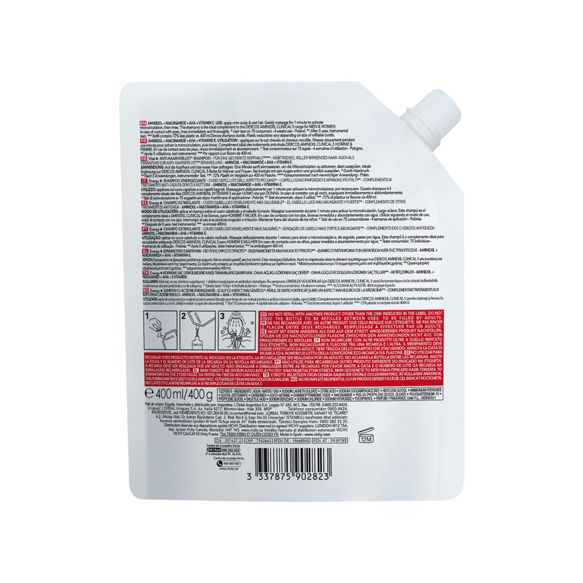 Vichy Fortifying Shampoo Refill, Dercos Energy+ Hair Shampoo with Niacinamide & Vitamin E to Protect, Thicken, & Strengthen Hair. Reduce Frizz & Hair Breakage. Recommended by Dermatologists, 400mL 🍁 All In One Marketplace Canada
