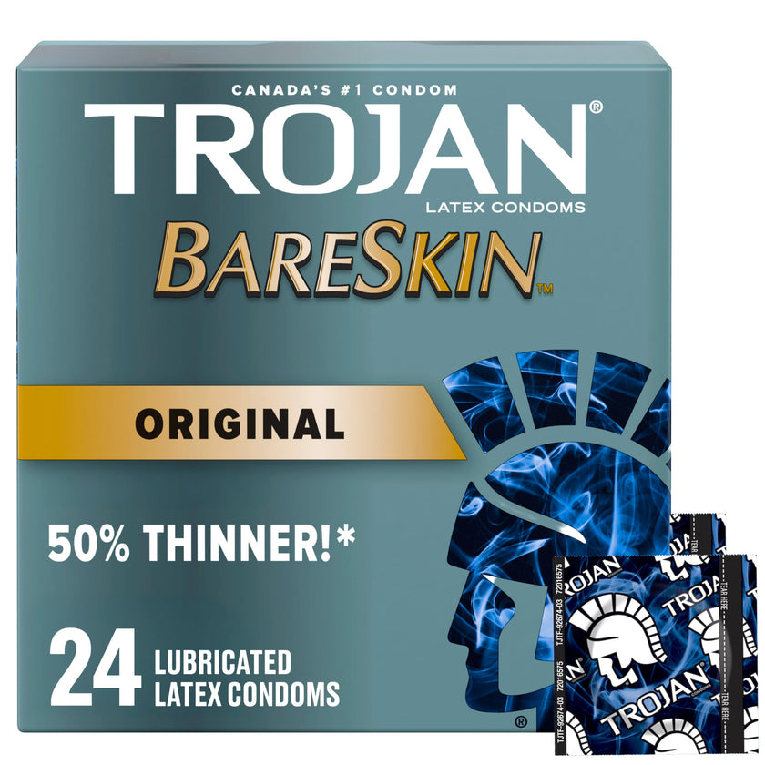 TROJAN BareSkin Original Lubricated Latex Thin Condoms, 24 Count, For a More Natural Feel, Bringing You Closer with Heightened Sensitivity Where it Matters Most 🍁 All In One Marketplace Canada