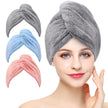 3 Pack Microfiber Hair Towel BEoffer Super Absorbent Hair Wraps for Women Wet Hair, Fast Drying Hair Turban, Hair Caps with Buttons for Drying Curly, Long & Thick Hair Anti Frizz (Gray+Pink+Blue) 🍁 All In One Marketplace Canada