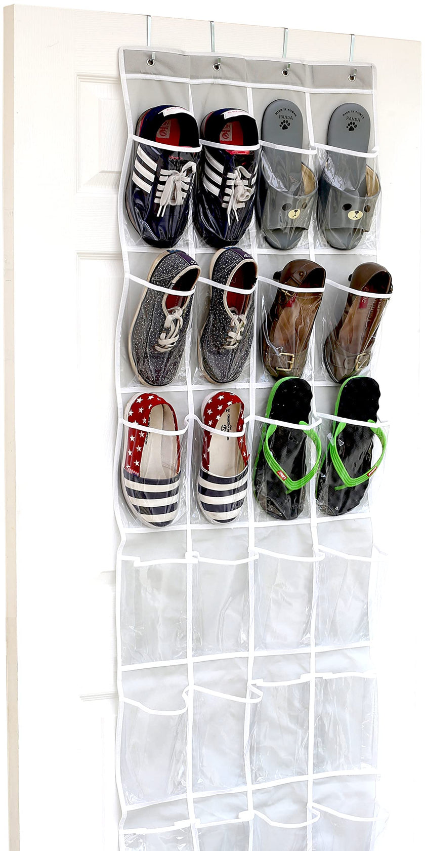 SimpleHouseware Crystal Clear Over The Door Hanging Shoe Organizer, 24 Pockets, Grey (162.6 cm H x 48.6 cm W) 🍁 All In One Marketplace Canada