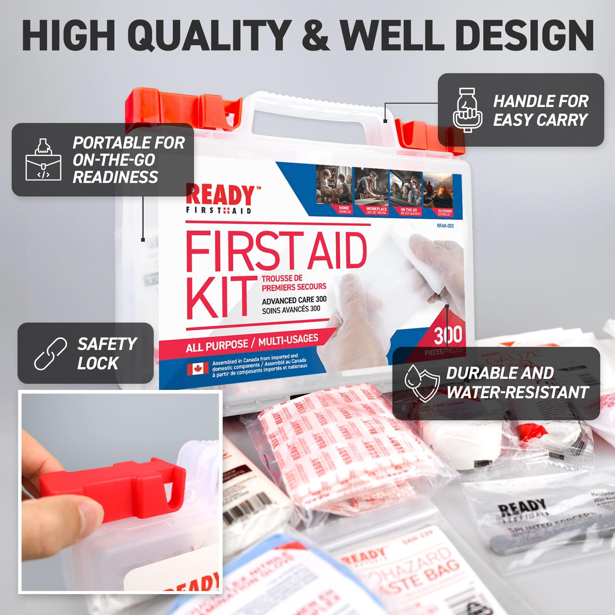 Ready First-Aid 300 Piece First-aid Kit - First Aid Kit for Car, Trousse De Premiers Soins, Home, Camping Essentials, Travel 🍁 All In One Marketplace Canada