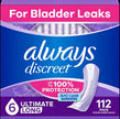 Always Discreet Adult Incontinence Pads for Women, Extra Heavy Absorbency, Long Length, Postpartum Pads, Up to 100% Bladder Leak ProteCountion, 112 Count 🍁 All In One Marketplace Canada