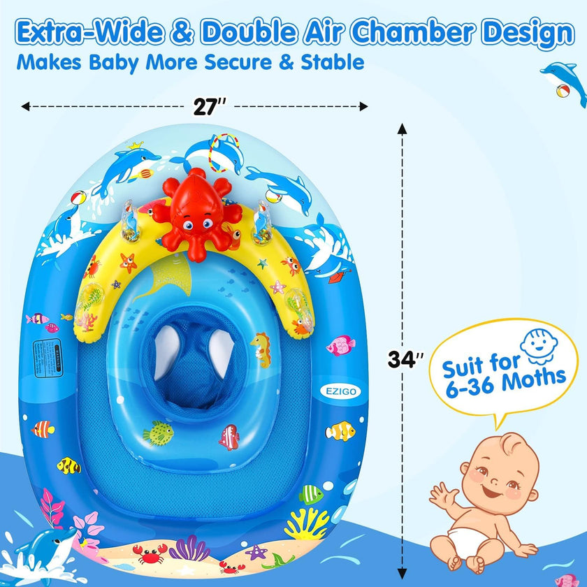 EZIGO Baby Pool Float with Canopy UPF50+ Sun Protection, Inflatable Kids Pool Float with Ocean Animal Toys for Babies 6-36 Months, Infant Swimming Float with Adjustable Safety Seat for Boys Girls 🍁 All In One Marketplace Canada