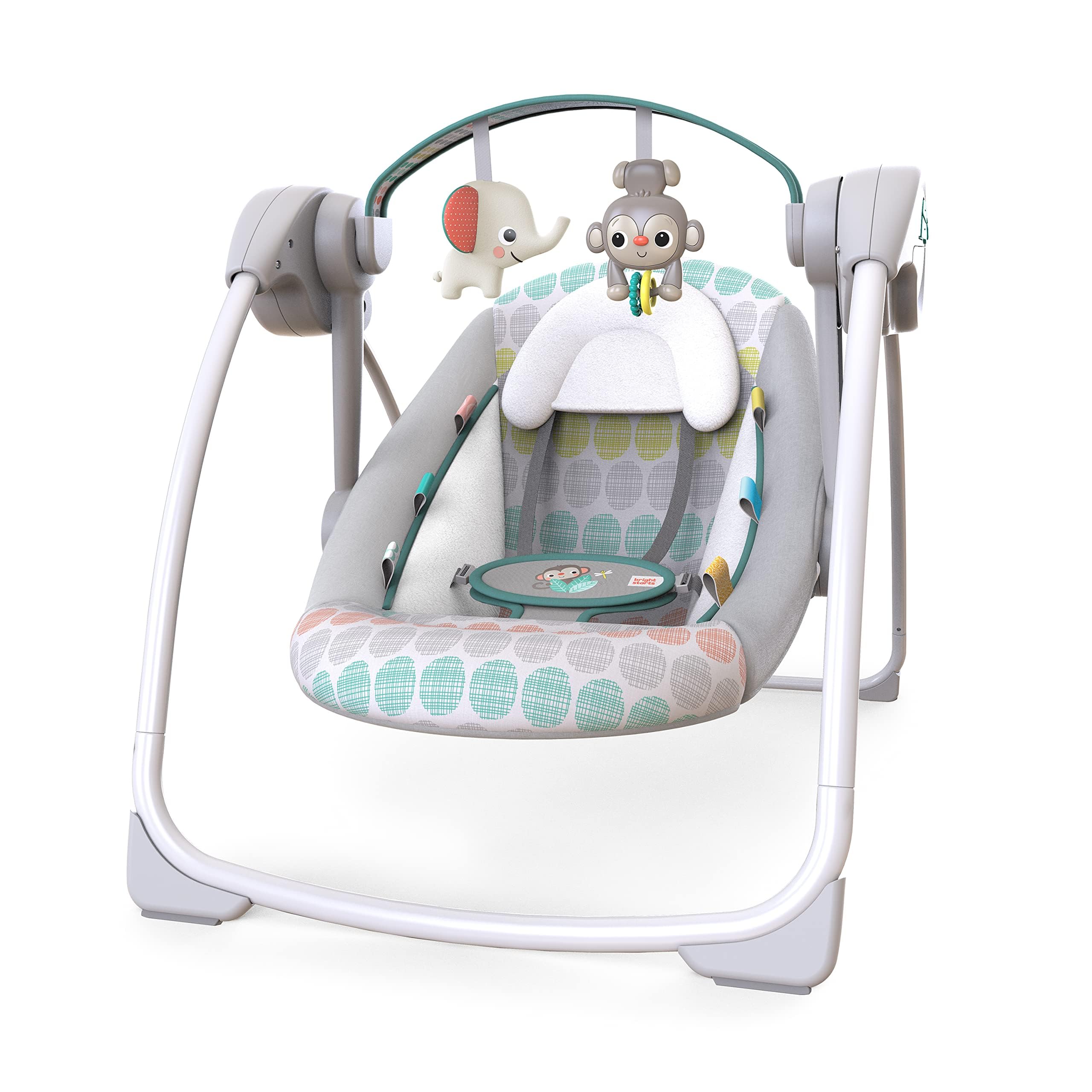 Bright Starts Portable Automatic 6-Speed Baby Swing, Compact Easy-Fold, Music, Toy Bar, 0-9 Months 6-20 lbs (Whimsical Wild) 🍁 All In One Marketplace Canada