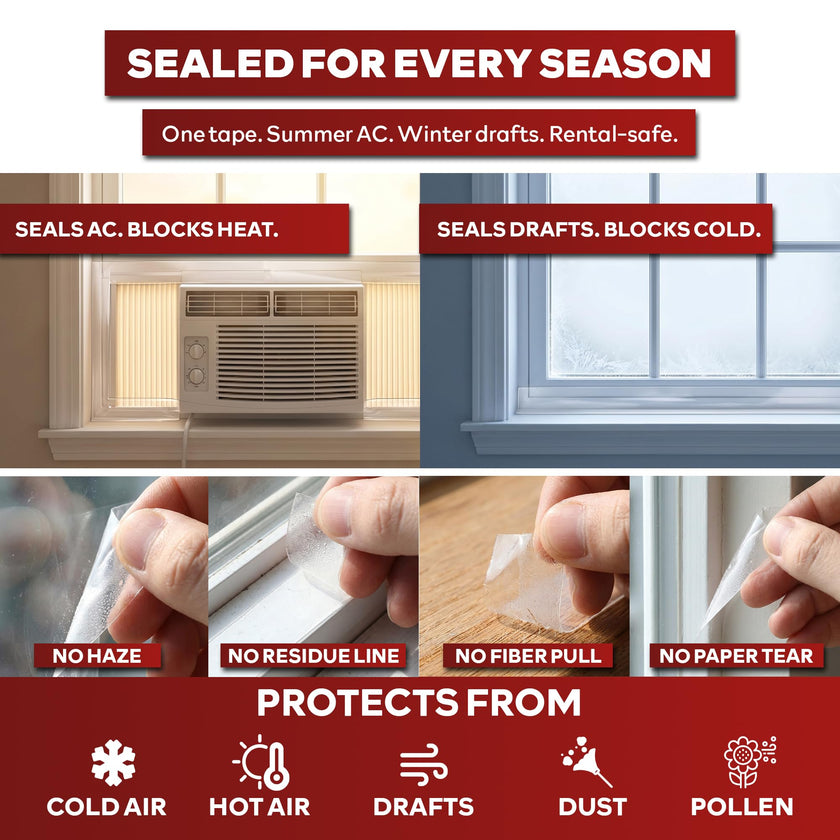 XFasten Transparent Window Weather Sealing Tape, 2-Inch x 30 Yards (50.8mm x 27.43m), Clear Window Draft Isolation Sealing Film Tape, No Residue 🍁 All In One Marketplace Canada