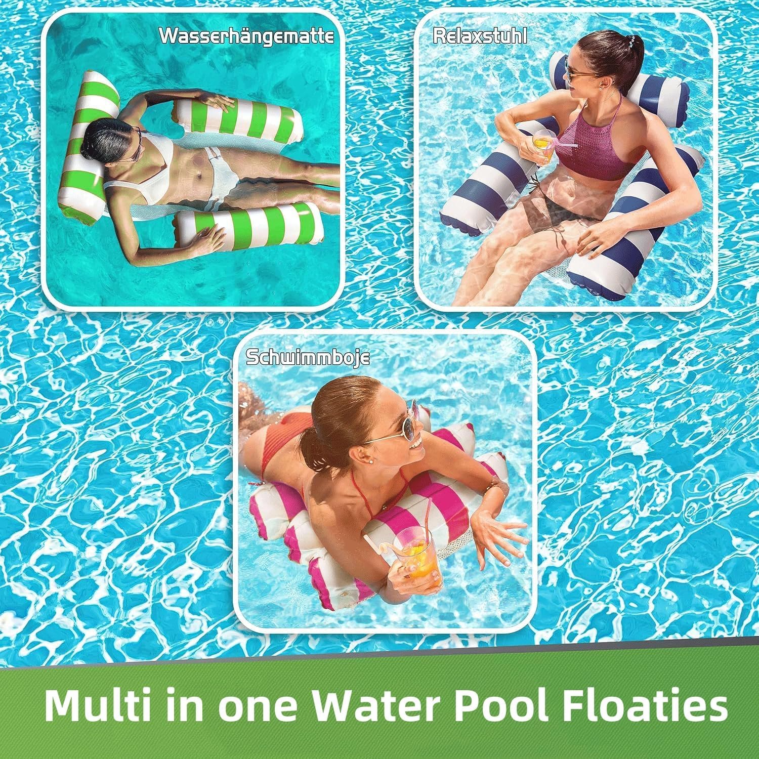 3 Pack 300 LB Water Floaties,Inflatable Pool Float Chair for Adults Swim Floating Party Vacation Fun and Rest (Blue & Dark Blue & Rose red) 🍁 All In One Marketplace Canada