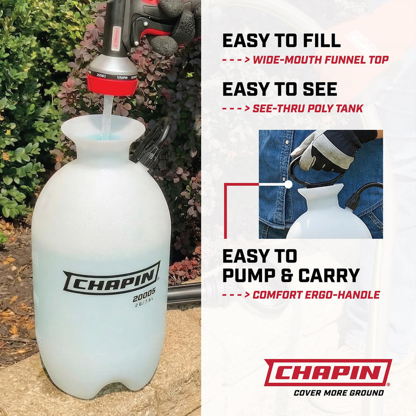 Chapin 22000 Pump Sprayer, 1G (4.5L), Lawn & Garden, Translucent Poly Tank, Funnel-Top, SureSpray, Anti-Clog Filter, Adjustable Cone Nozzle, 34