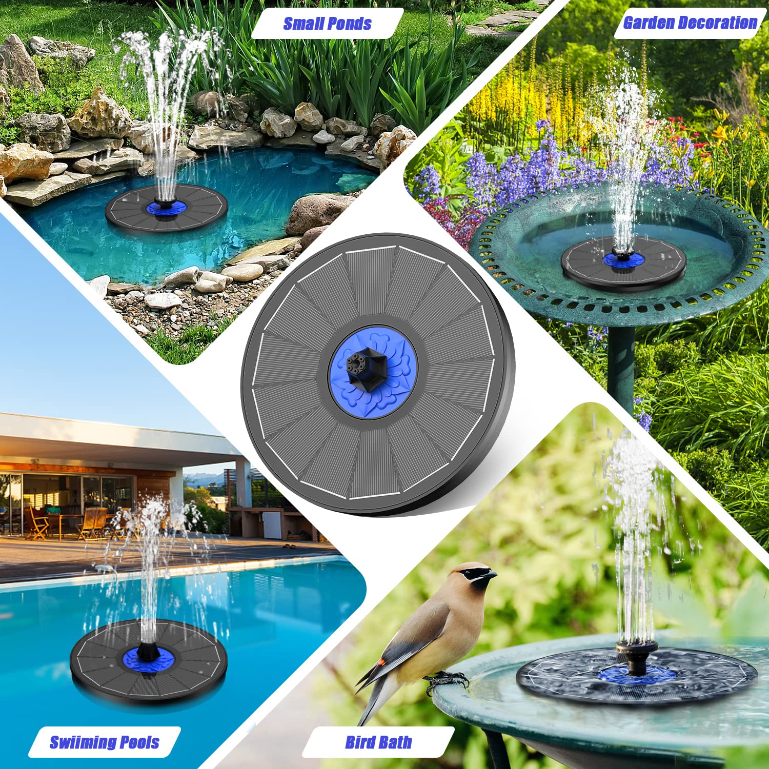 SZMP Solar Fountain Upgrade, 3.5W Solar Powered Bird Bath Fountains with Flower, Outdoor Water Feature Solar Fountain Pump with 7-in-1 Nozzles, 4 Fixed Pipes for Humingbirds, Birdbath, and Garden 🍁 All In One Marketplace Canada
