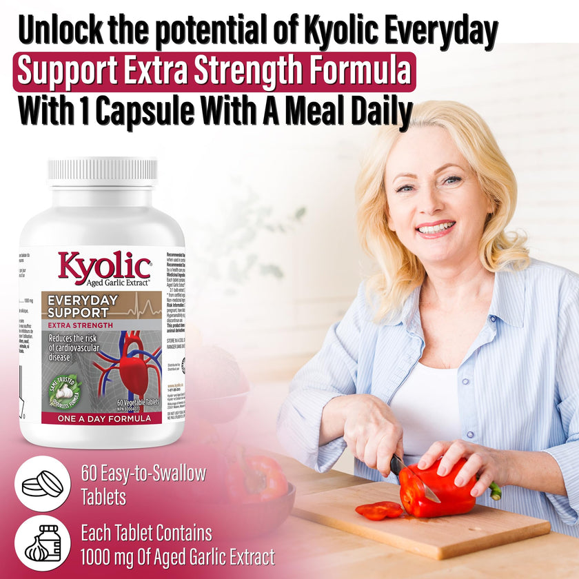 Kyolic - Odourless Aged Garlic Extract Everyday Support Extra Strength One-A-Day 1000mg, 60 Veg Tablets 60-Day Supply - Kyolic Garlic Supplements, Garlic Pills - Herbal Supplement for Wellness Support 🍁 All In One Marketplace Canada