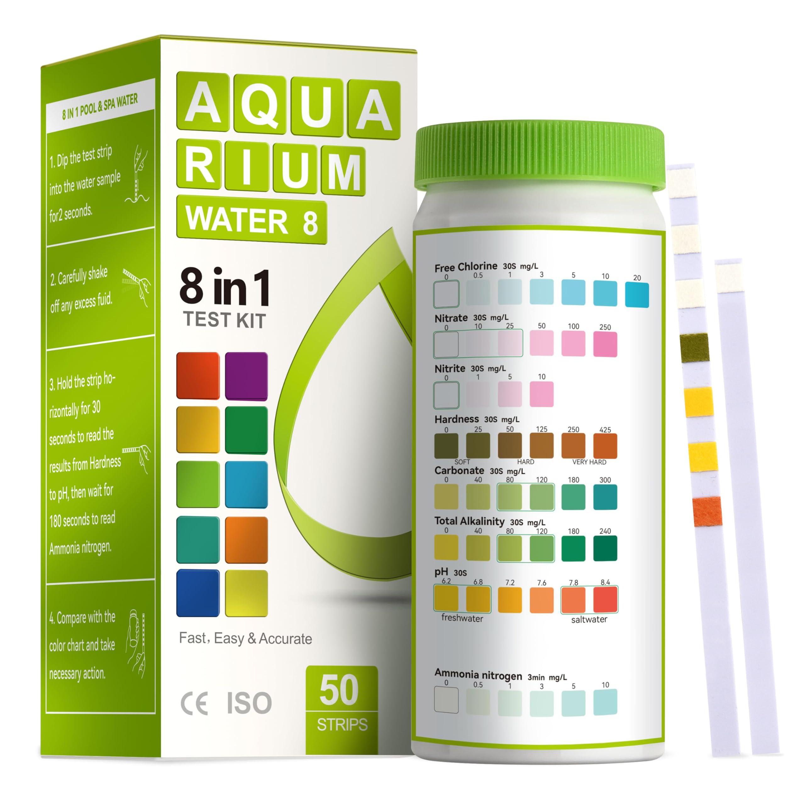 AAwipes Aquarium Ammonia Test Strips 8-in-1 | 50 Strips | Quick & Accurate Water Testing for Freshwater & Saltwater Tanks -Test pH, Carbonate, Alkalinity, Hardness, Chlorine, Nitrite, etc. (K02-50) 🍁 All In One Marketplace Canada