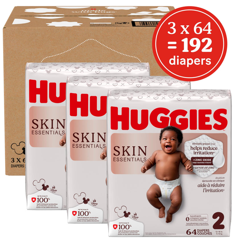 Huggies Size 2 Diapers, Skin Essentials Baby Diapers, Size 2 (12-18 lbs), 192 Count (3 Packs of 64), Packaging May Vary 🍁 All In One Marketplace Canada