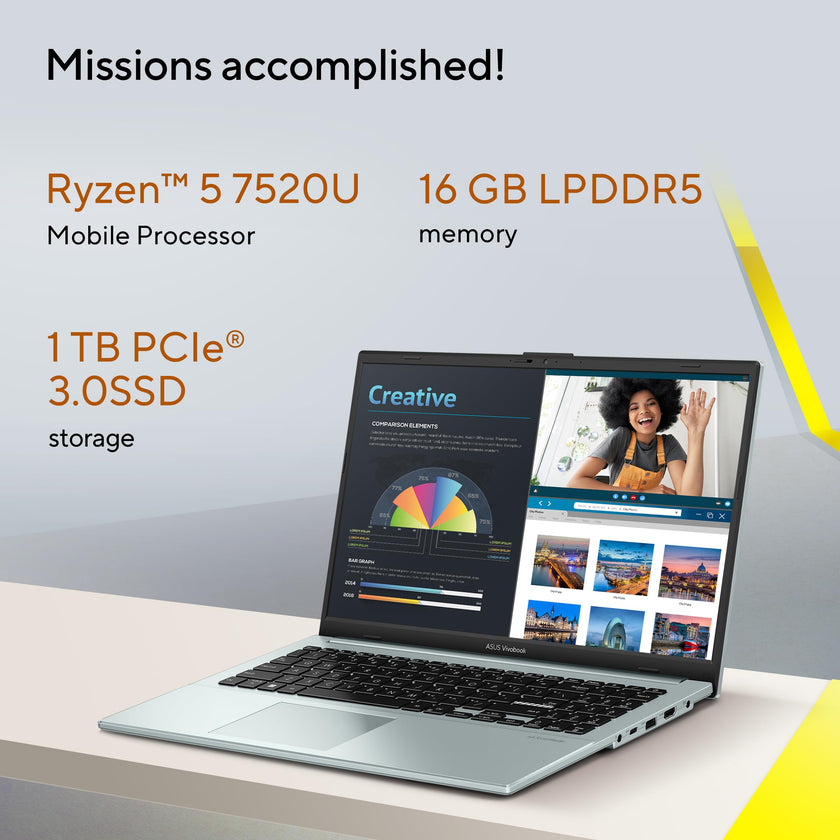 ASUS Vivobook Go 15 Thin & Light Laptop, 15.6” Full HD Display, AMD Ryzen 5 7520U Processor, 16GB RAM, 1T SSD, Windows 11 Home, Green Gray, E1504FA-AS53-CA 🍁 All In One Marketplace Canada