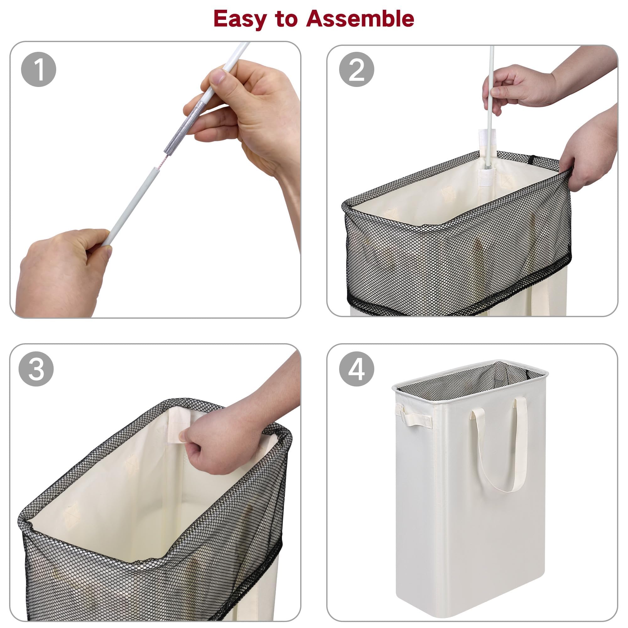 efluky Slim Laundry Hamper with Handles, Collapsible Small Hamper for Laundry, Dirty Clothes Basket for Bedroom, Dorm and Laundry Room, 48L (12.7 Gallon) Beige 🍁 All In One Marketplace Canada