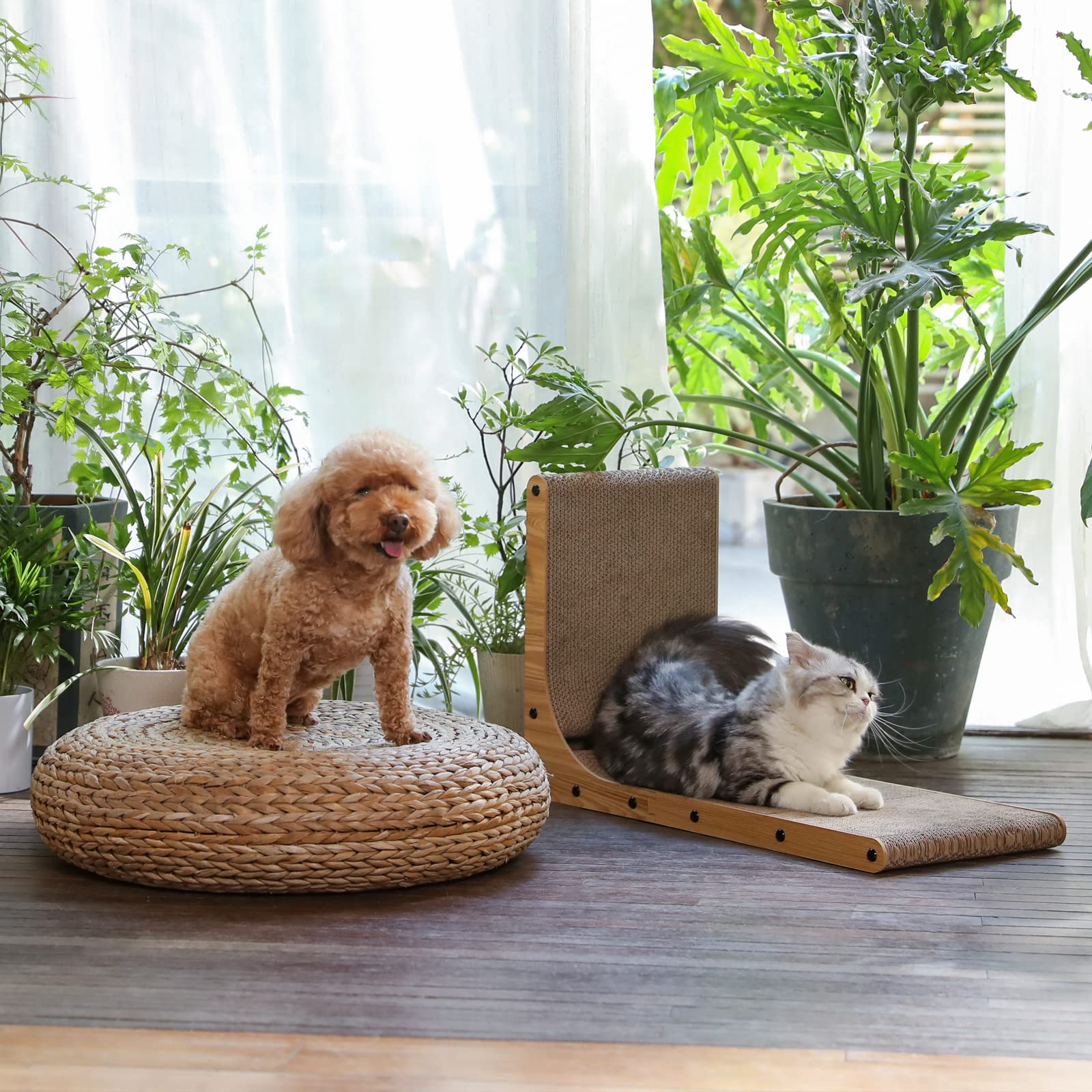 FUKUMARU Cat Scratcher, 68 CM L Shape Cat Scratch Pad Wall Mounted, Cat Scratching Cardboard with Ball Toy for Indoor Cats, Large Size 🍁 All In One Marketplace Canada
